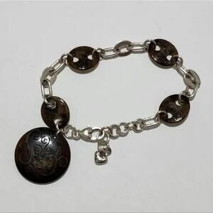 Brighton lava LOUNGE Brown Disc Charm Silver‎ bracelet